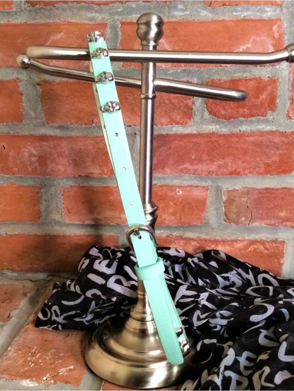 Pale Green Skull Skinny Belt